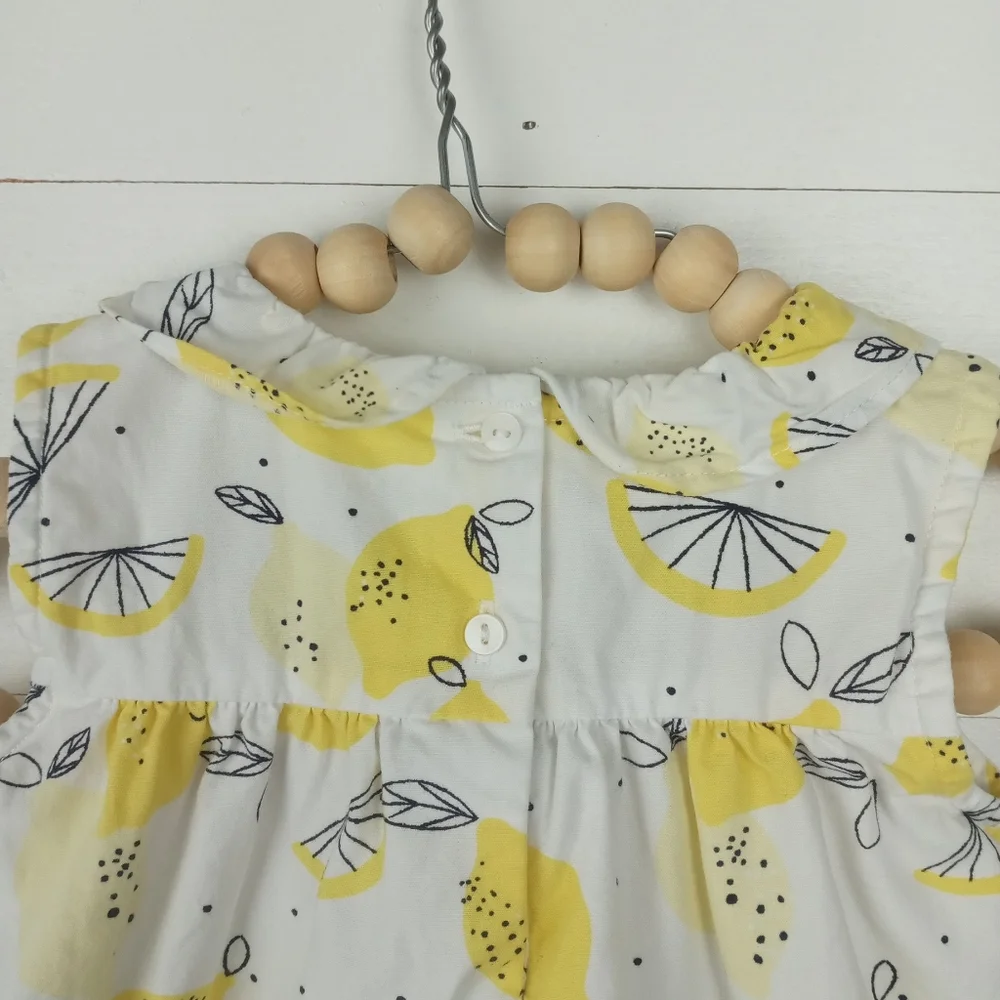 Gymboree girls size 18-24 mos white ruffle lemon design blouse ruffle neckline